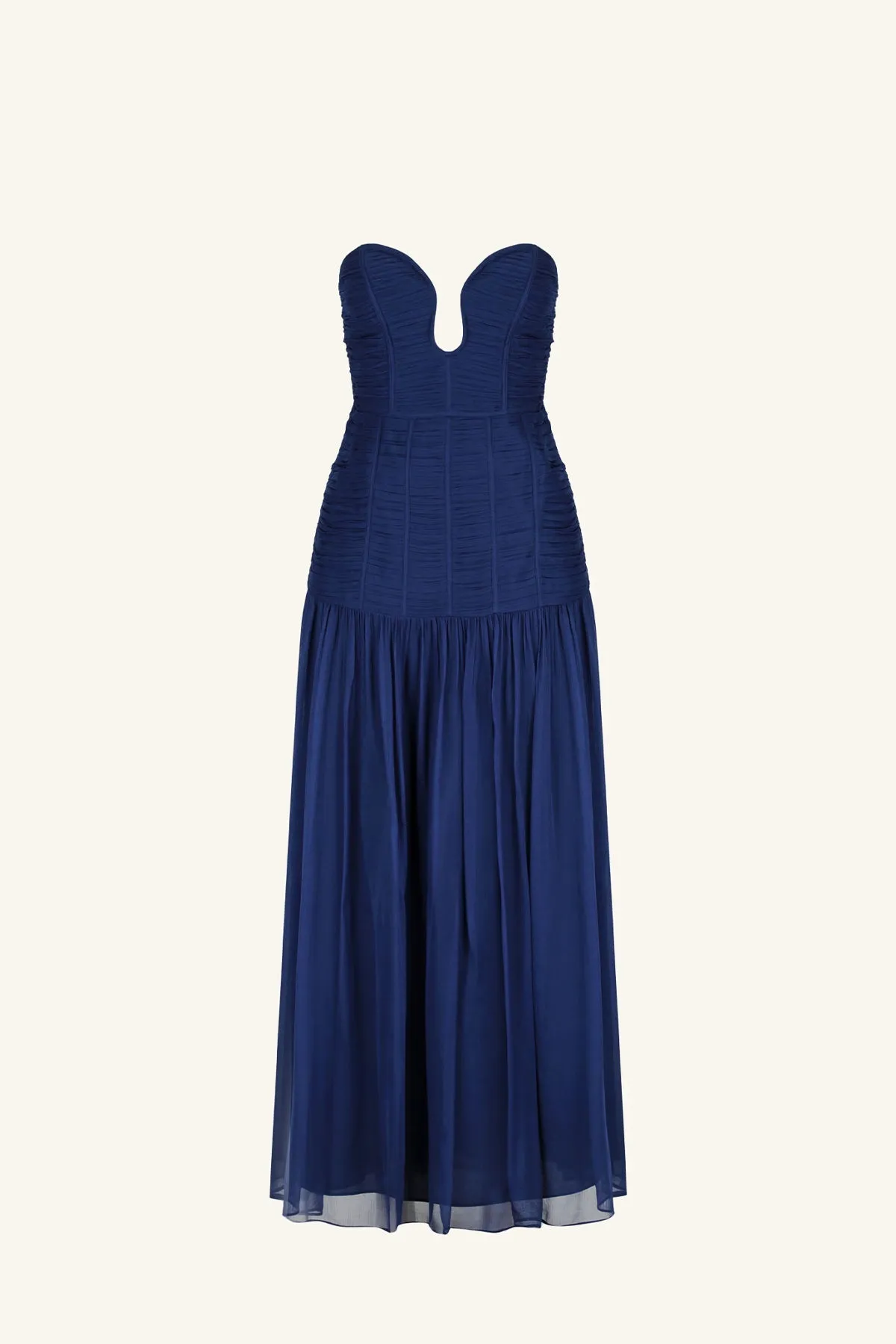 ISOLA STRAPLESS RUCHED MIDI DRESS - TYRRHENIAN BLUE