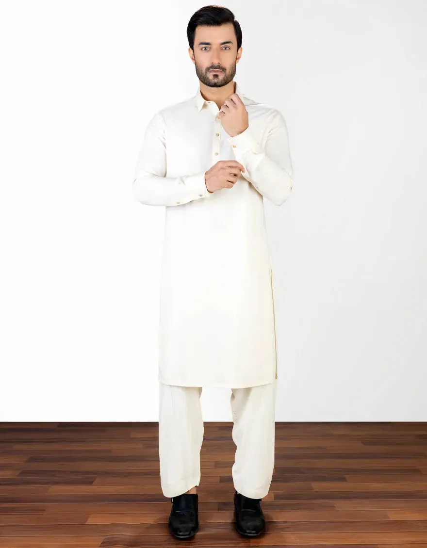 J. Mens Cream Blended Shalwar Kameez