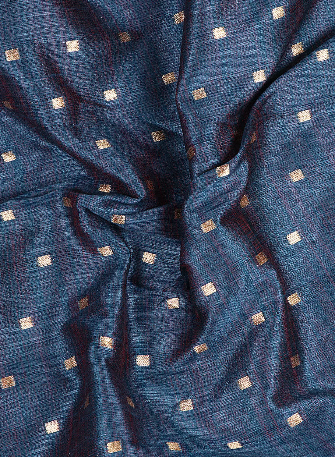 Jari Embroidery Blue And Gold Silk Blend Fabric