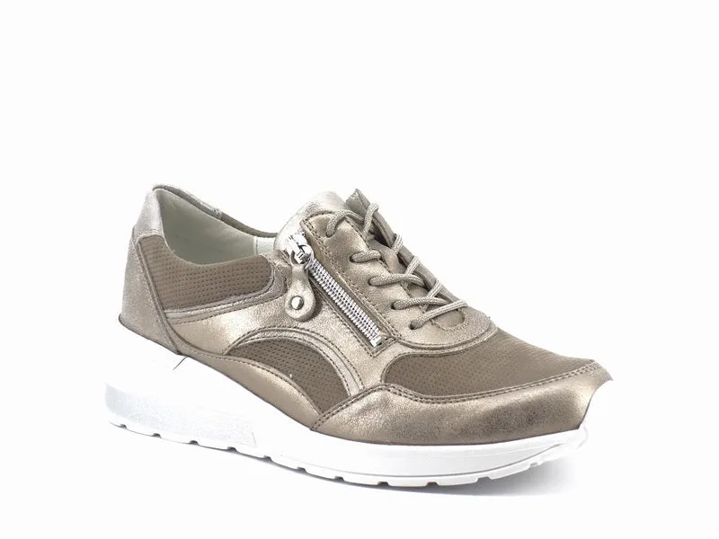 Ladies Waldlaufer Trainers Light Gold Wedge Heel Leather Soft Zip H Wider Fitting