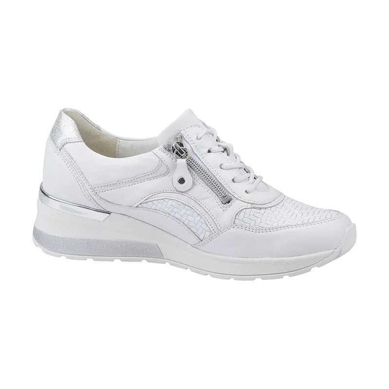 Ladies Waldlaufer Trainers White Wedge Heel Leather Soft Zip H Wider Fitting