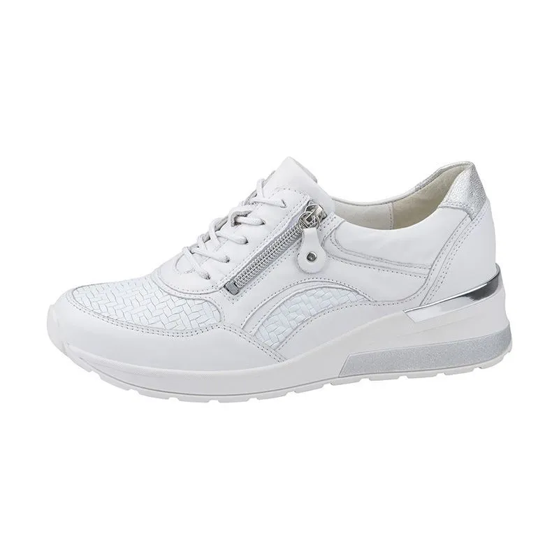 Ladies Waldlaufer Trainers White Wedge Heel Leather Soft Zip H Wider Fitting