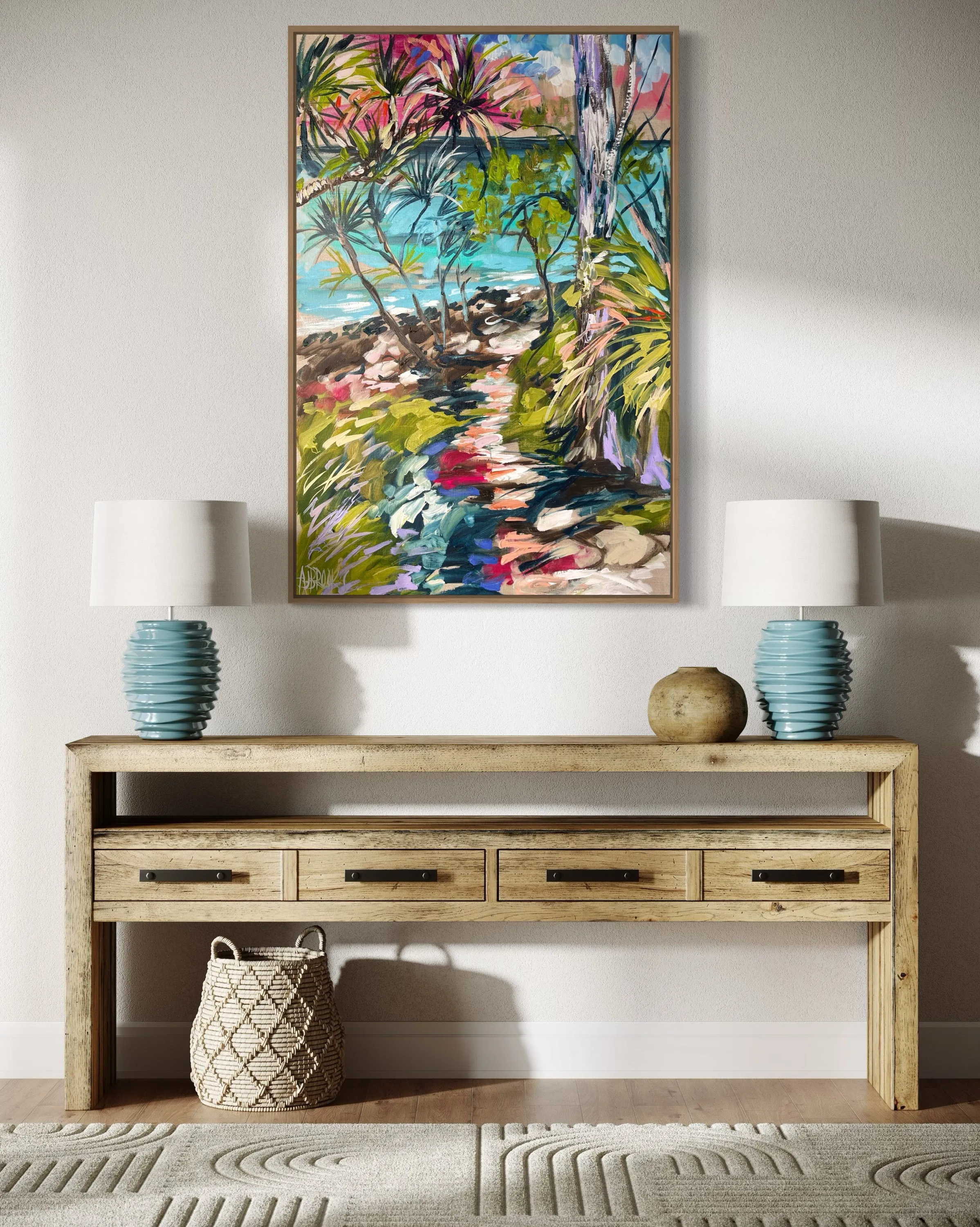 Laguna Bay Swims- noosa national park- original on Belgian linen 60x90 cm