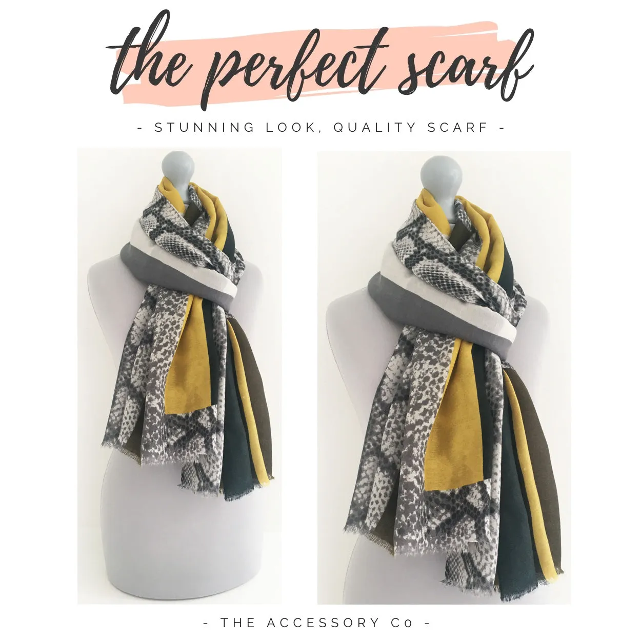 LARGE MUSTARD YELLOW BLOCK PRINT SNAKESKIN SHAWL SCARF