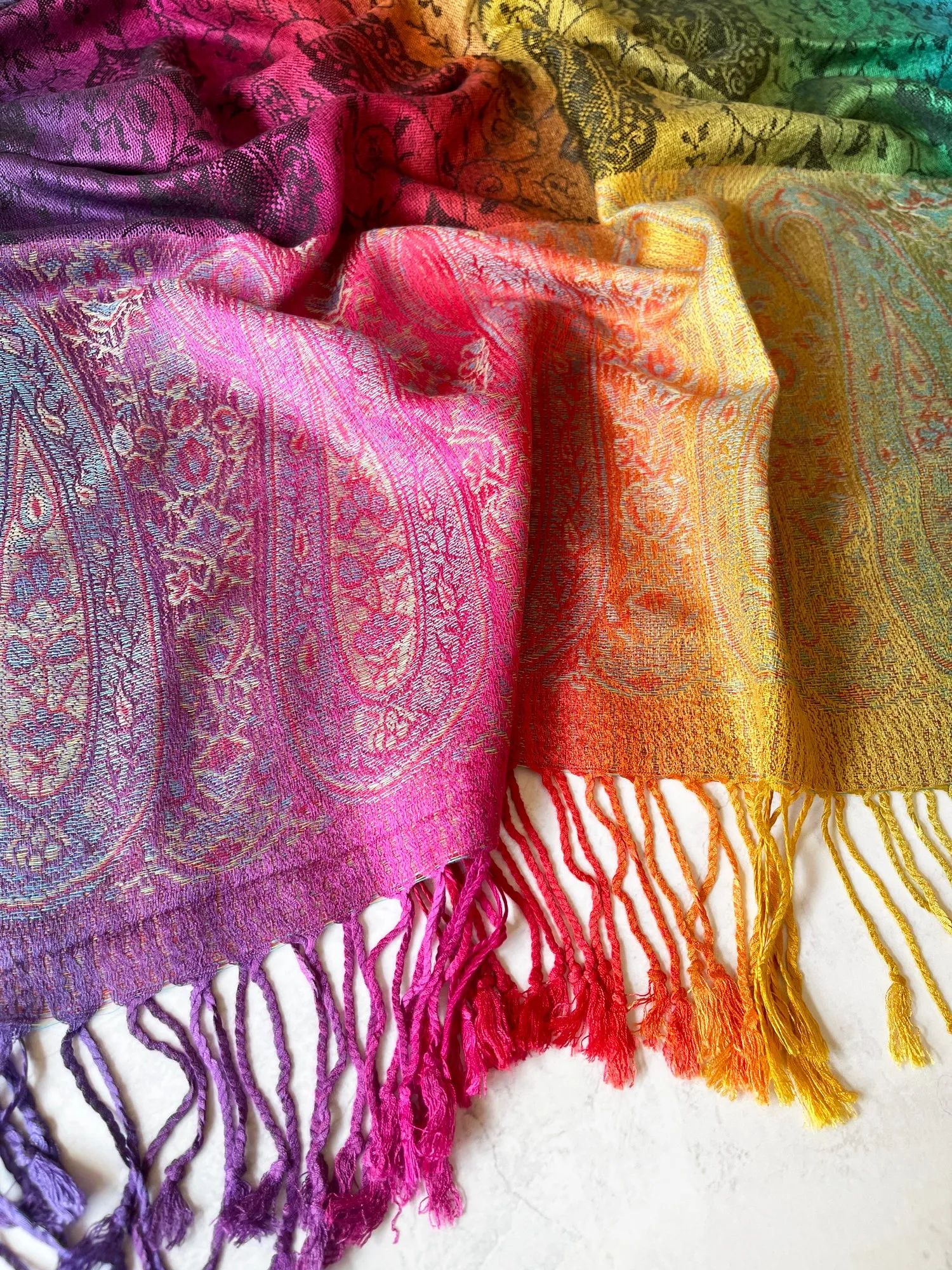 LARGE RAINBOW MULTI COLOUR BLACK PAISLEY PRINT PASHMINA SHAWL SCARF