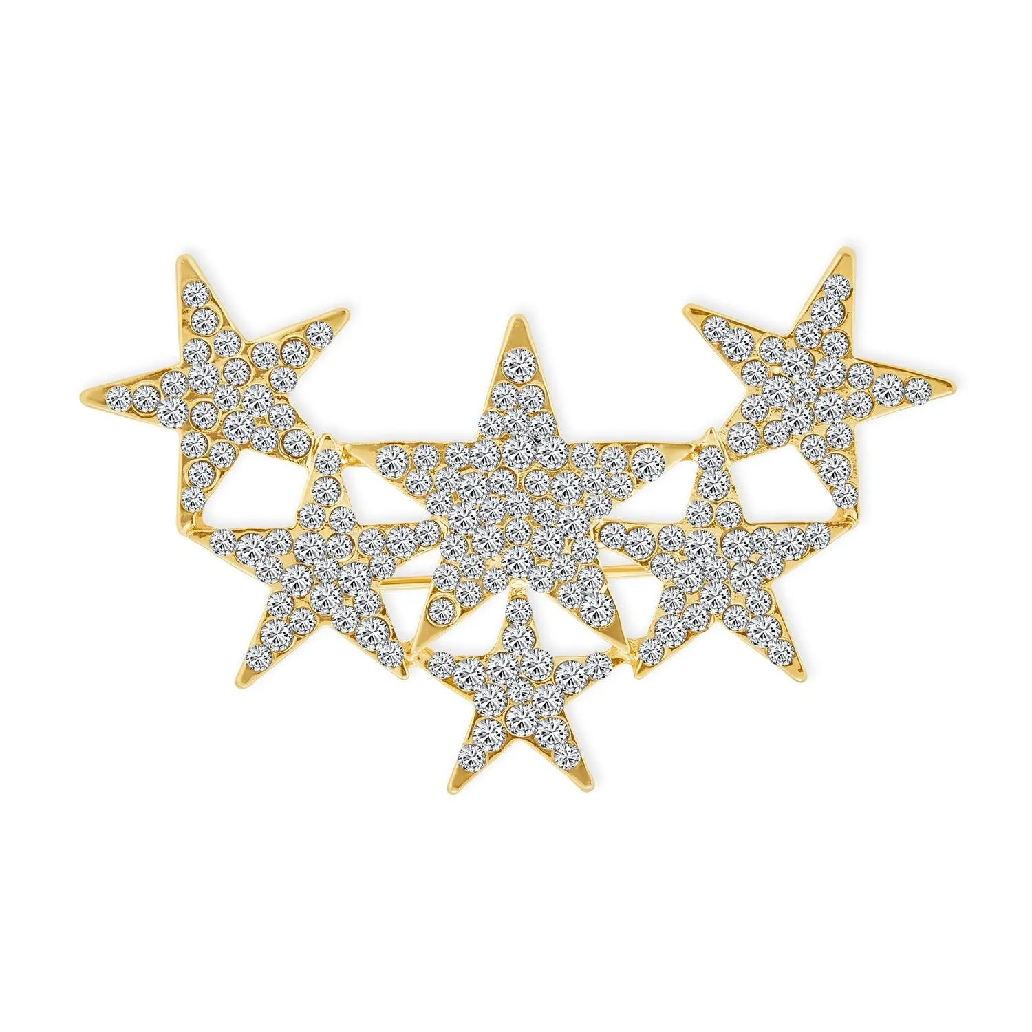 Large Statement Patriotic 6 Crystal Stars Brooch Pin Gold Plated