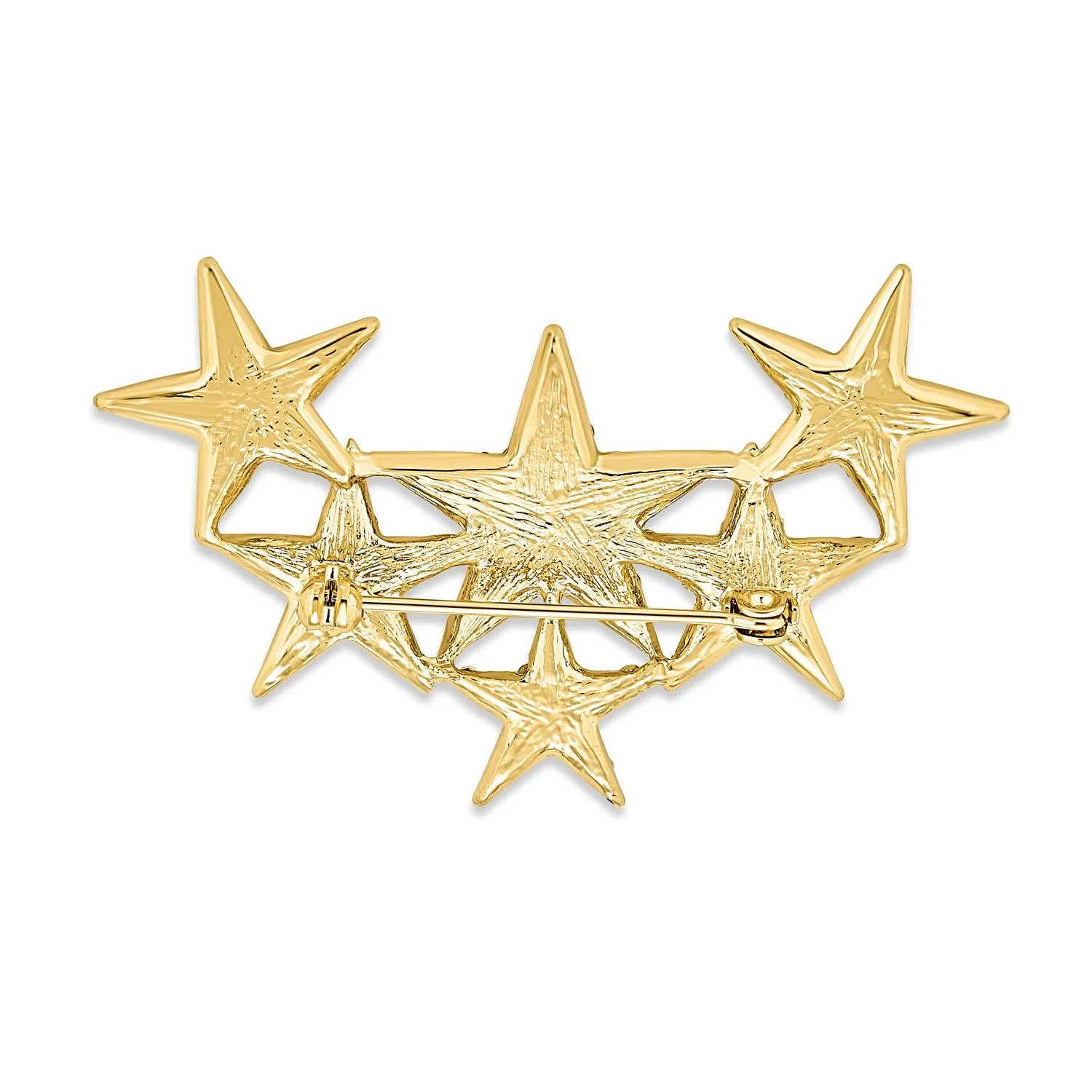 Large Statement Patriotic 6 Crystal Stars Brooch Pin Gold Plated