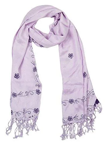 Lavender Vintage Floral Hand Embroidered Pashmina Shawl Scarf