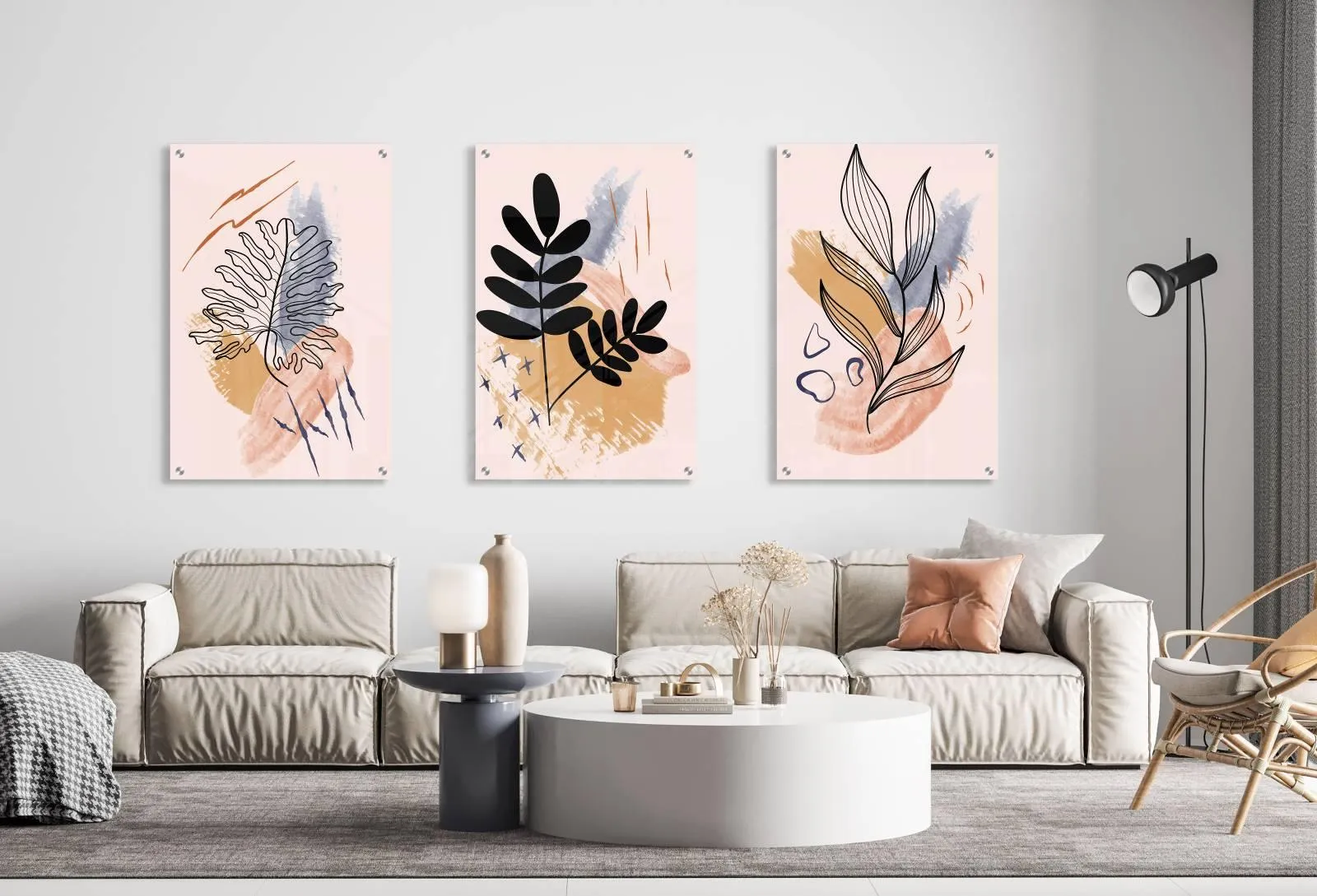 Leaves Pattern Set of 3 Prints Modern Wall Art Modern Artwork