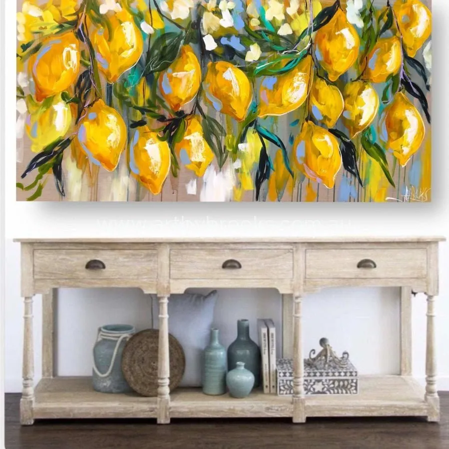 Lemon tree lane  -Original On Belgian linen  75x150 Cm