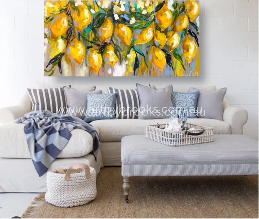 Lemon tree lane  -Original On Belgian linen  75x150 Cm