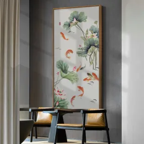 Lotus and Koi Oriental Wall Art With Frame