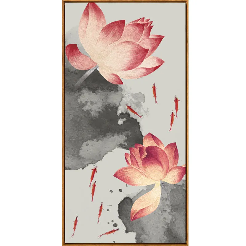 Lotus and Koi Oriental Wall Art With Frame