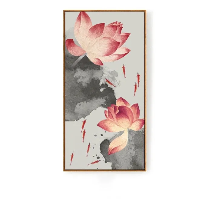 Lotus and Koi Oriental Wall Art With Frame