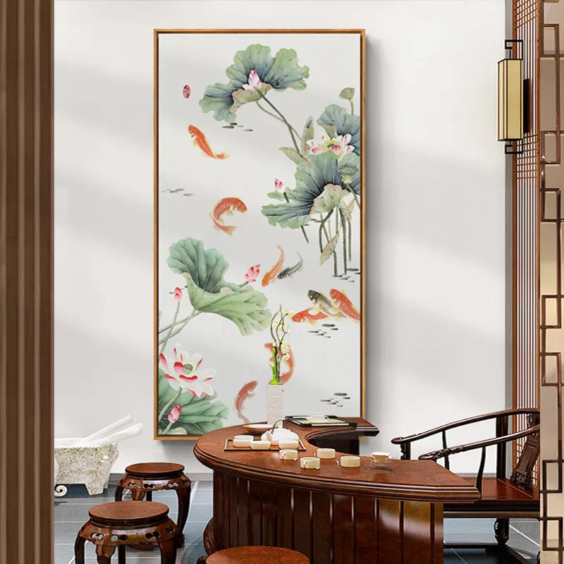 Lotus and Koi Oriental Wall Art With Frame