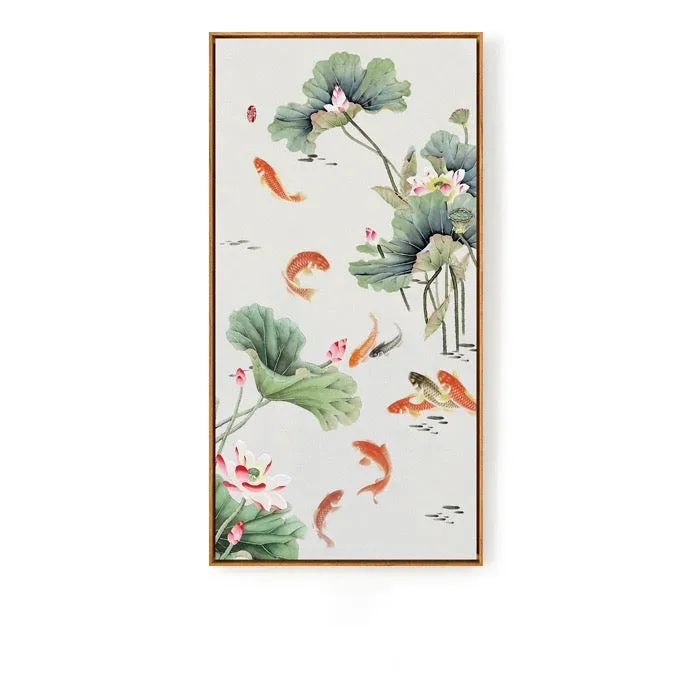 Lotus and Koi Oriental Wall Art With Frame