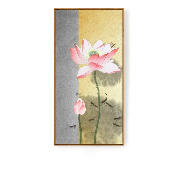 Lotus and Koi Oriental Wall Art With Frame