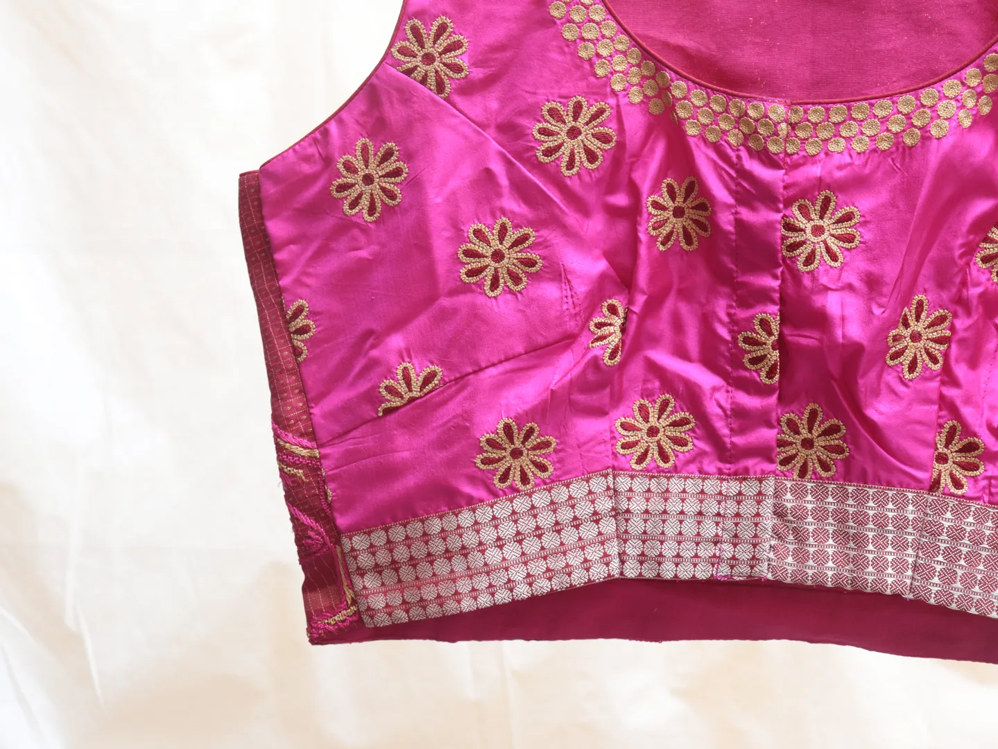 Magenta pink and Barn red, Karnataka silk, Hand embroidery blouse