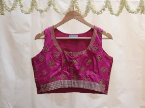 Magenta pink and Barn red, Karnataka silk, Hand embroidery blouse