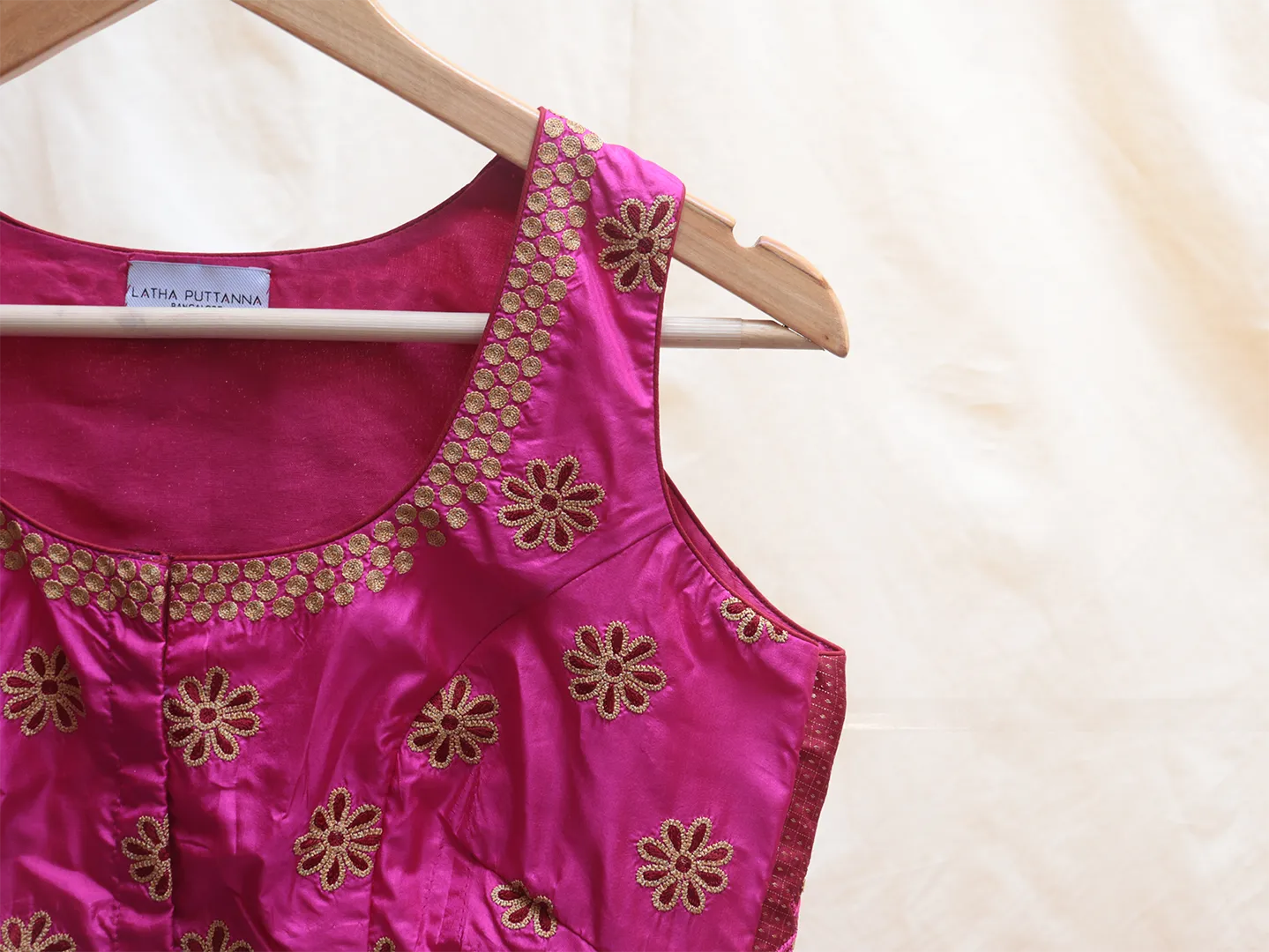 Magenta pink and Barn red, Karnataka silk, Hand embroidery blouse