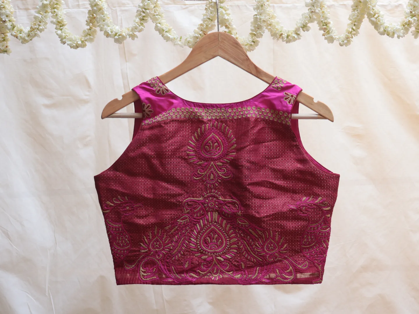 Magenta pink and Barn red, Karnataka silk, Hand embroidery blouse