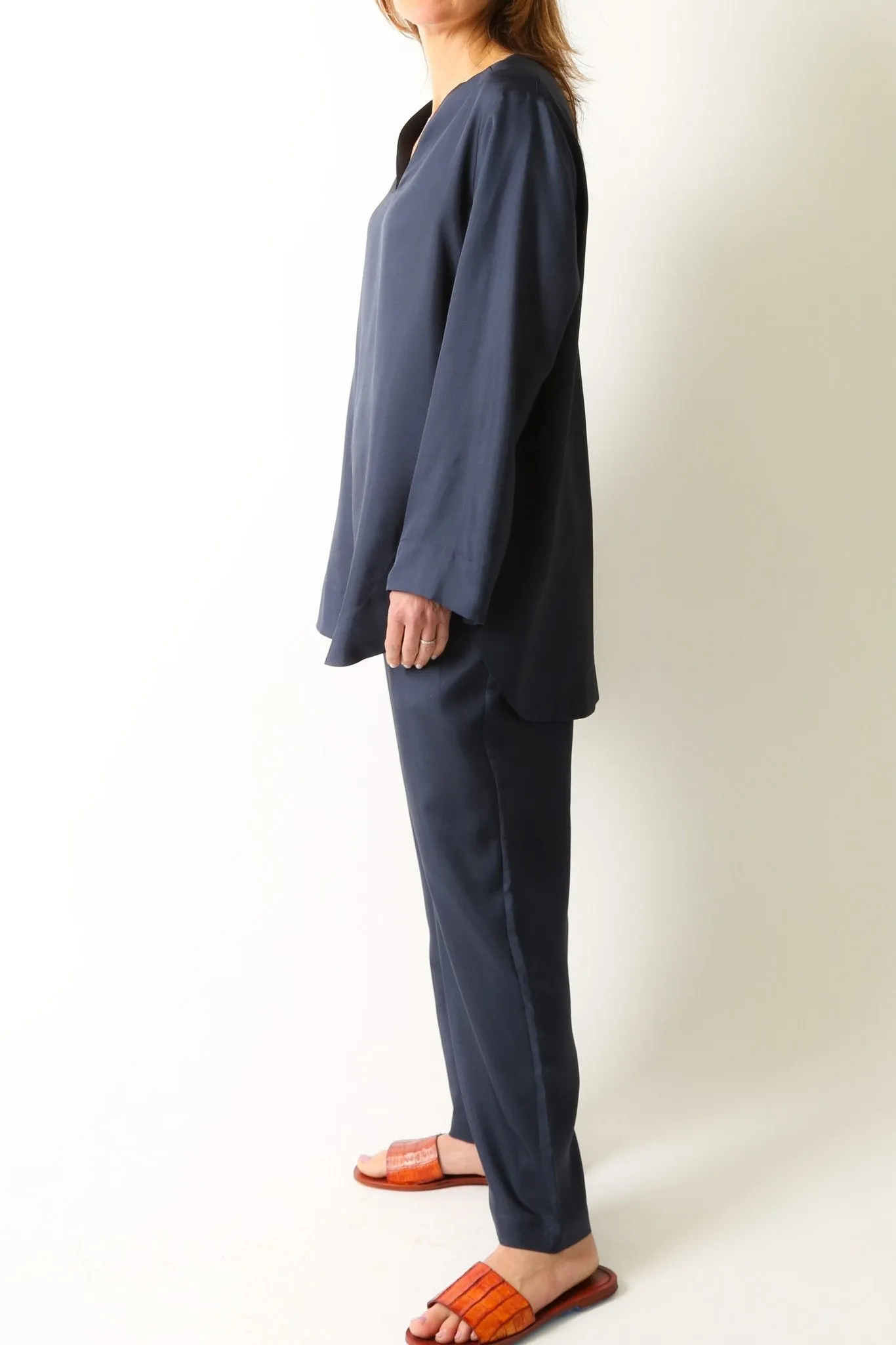 MARAKESH SILK TWILL SHIRT IN NAVY