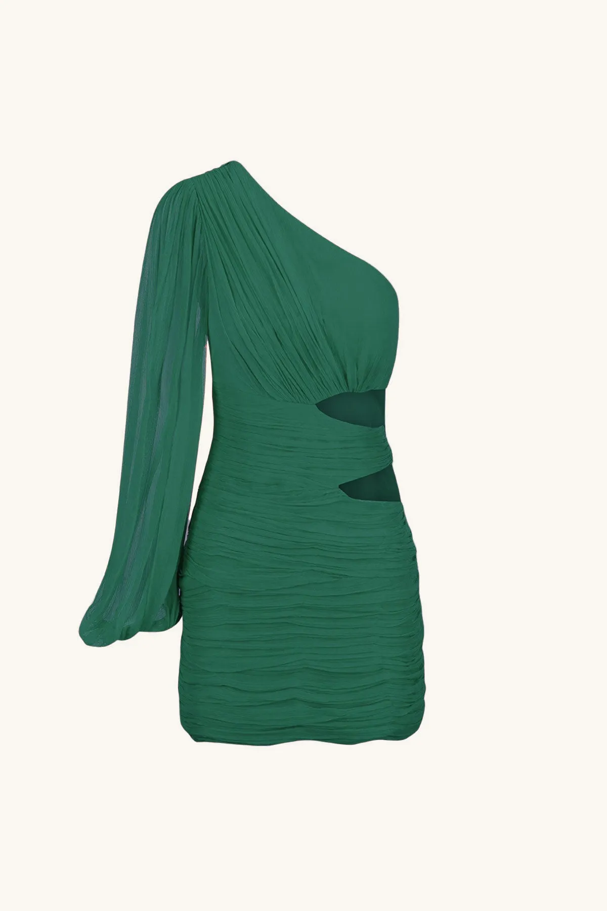 MARGOT ONE SHOULDER CUT OUT MINI DRESS - EVERGREEN