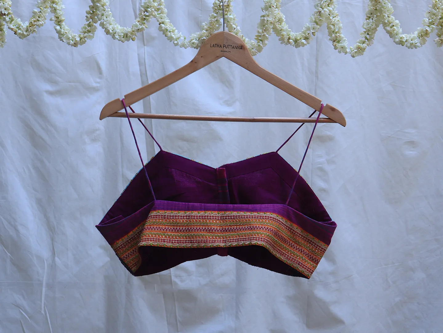 Mauve purple and mint green, cotton and Karnataka silk, Hand embroidery bralette