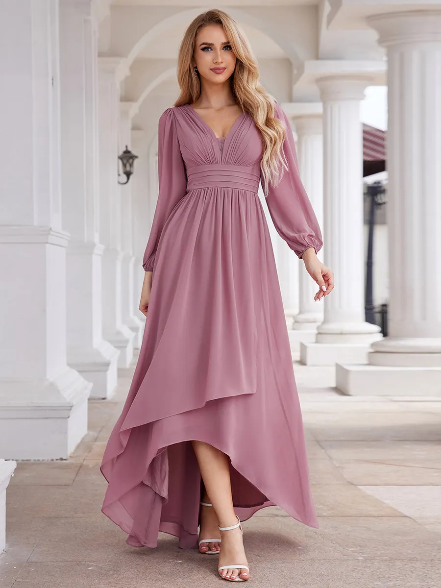 Maxi Long Chiffon Evening Dresses With Long Sleeves