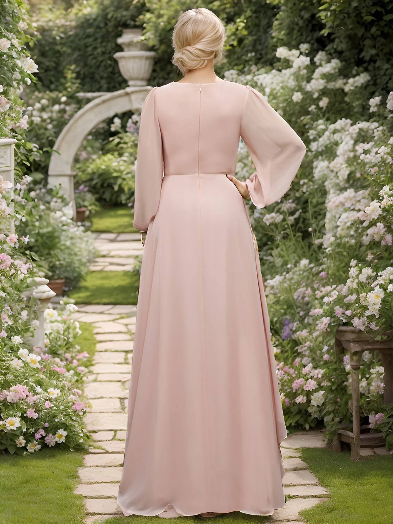 Maxi Long Chiffon Evening Dresses With Long Sleeves