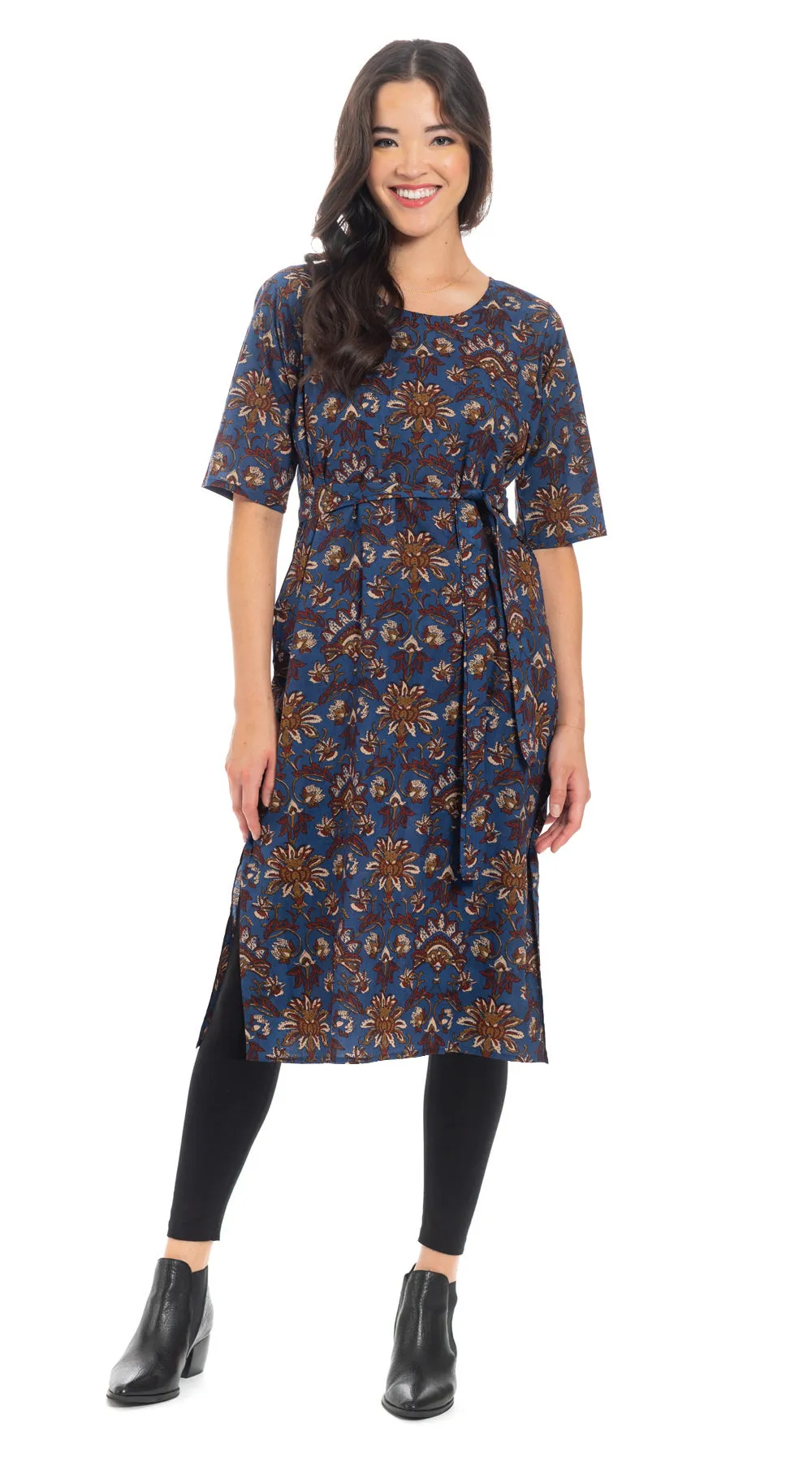 Meera Dress - org.cotton blockprint - lapis