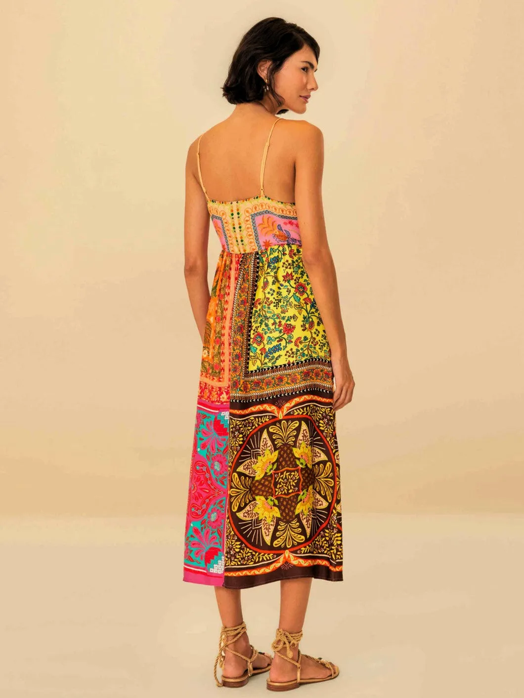 Multicolor Mixed Scarves Midi Dress