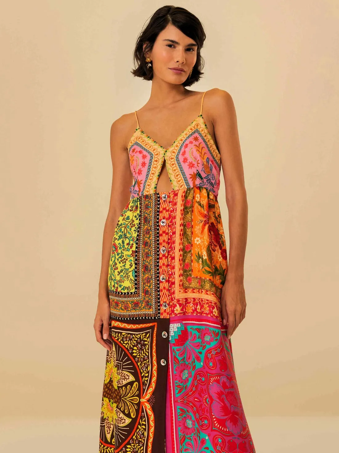 Multicolor Mixed Scarves Midi Dress