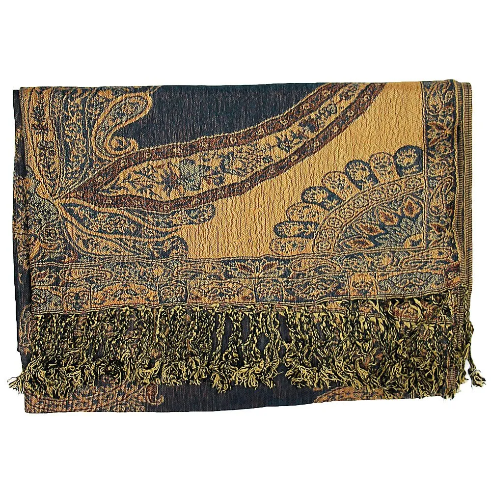 Navy & Taupe Paisley Print Pashmina