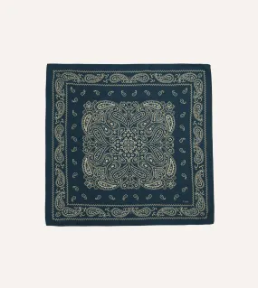 Navy Paisley Print Wool-Silk Bandana