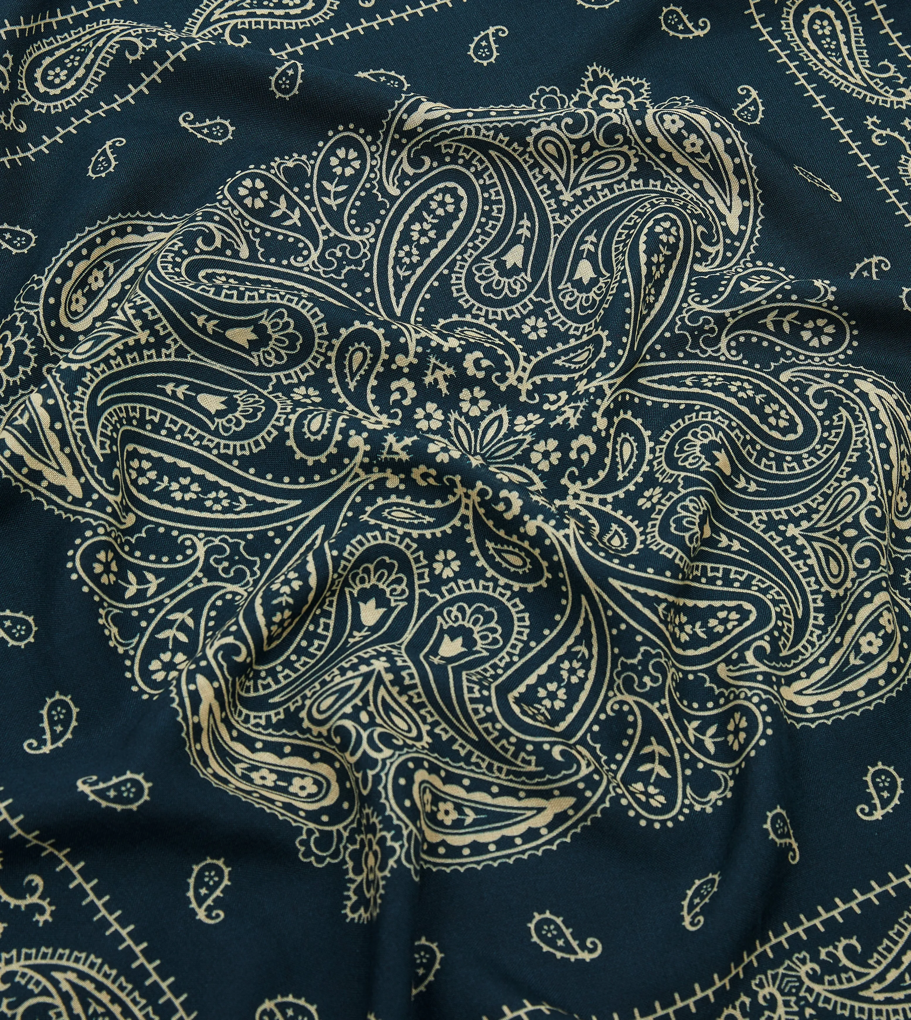 Navy Paisley Print Wool-Silk Bandana