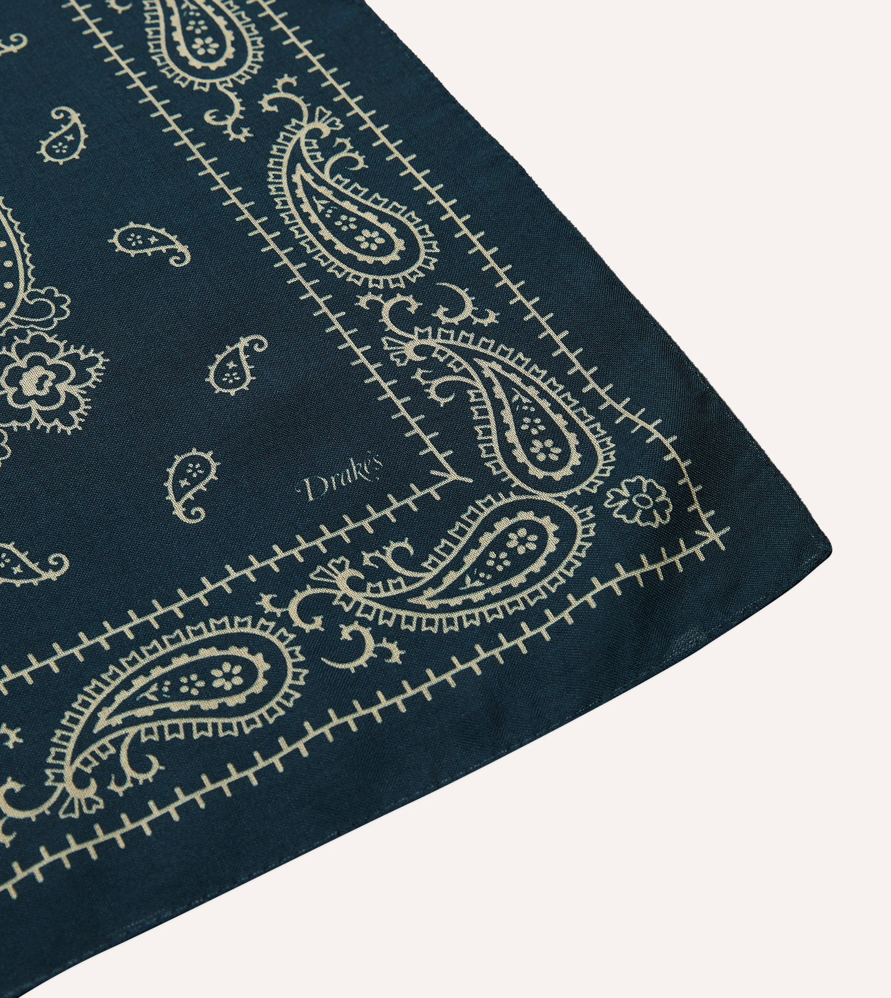 Navy Paisley Print Wool-Silk Bandana