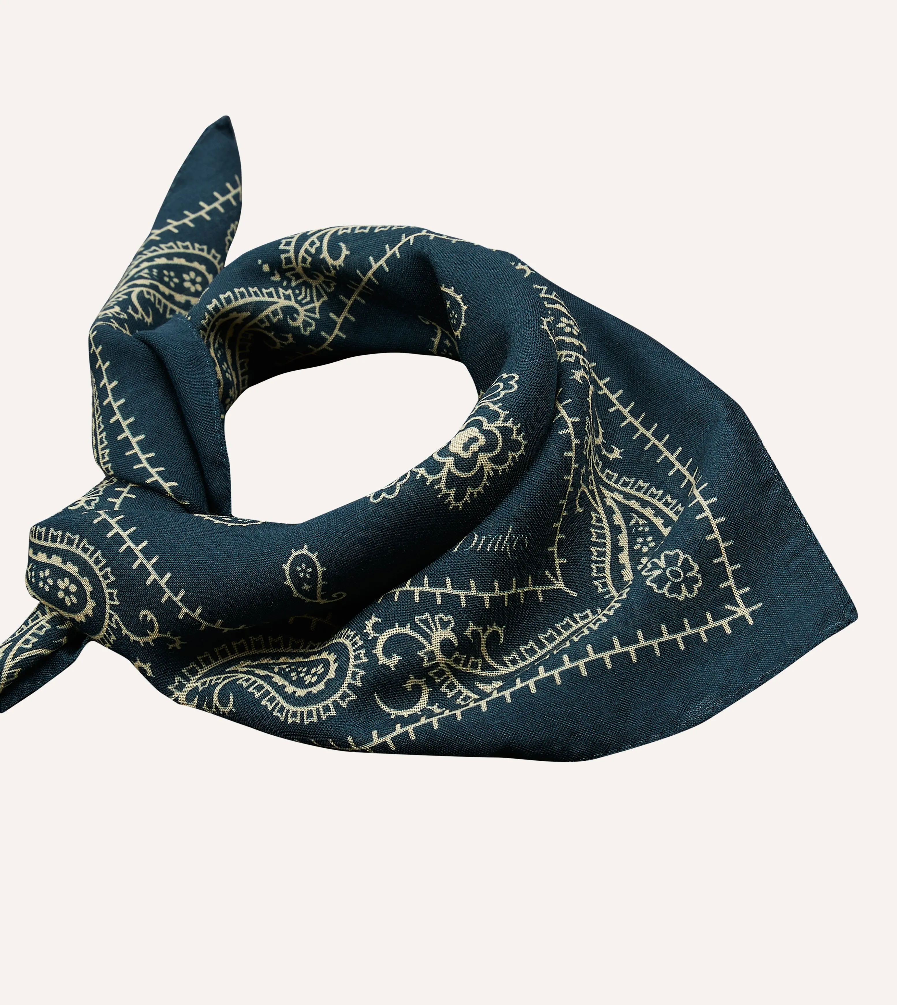 Navy Paisley Print Wool-Silk Bandana