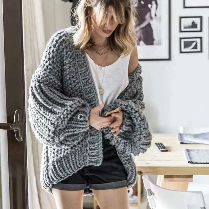 Oversized Chunky Thick Cable Knit Cardigan Sweater