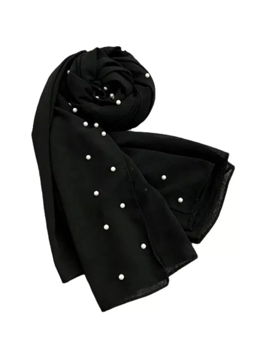 Pearl Plain Chiffon Hijab - Black