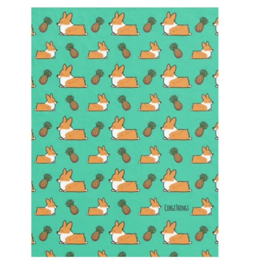 Pineapple Corgi Fleece Blanket | 3 Sizes