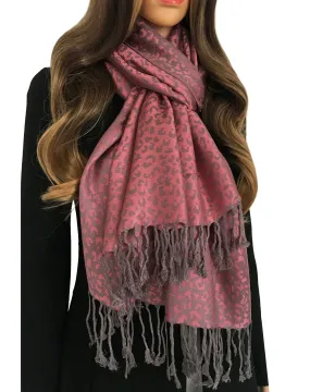 PINK SMALL LEOPARD PRINT REVERSIBLE PASHMINA SHAWL SCARF