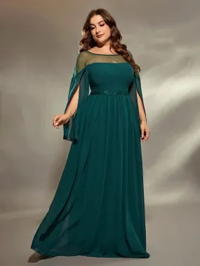 Plus Size Sheer Neckline Sequins Split Sleeve Evening Dress