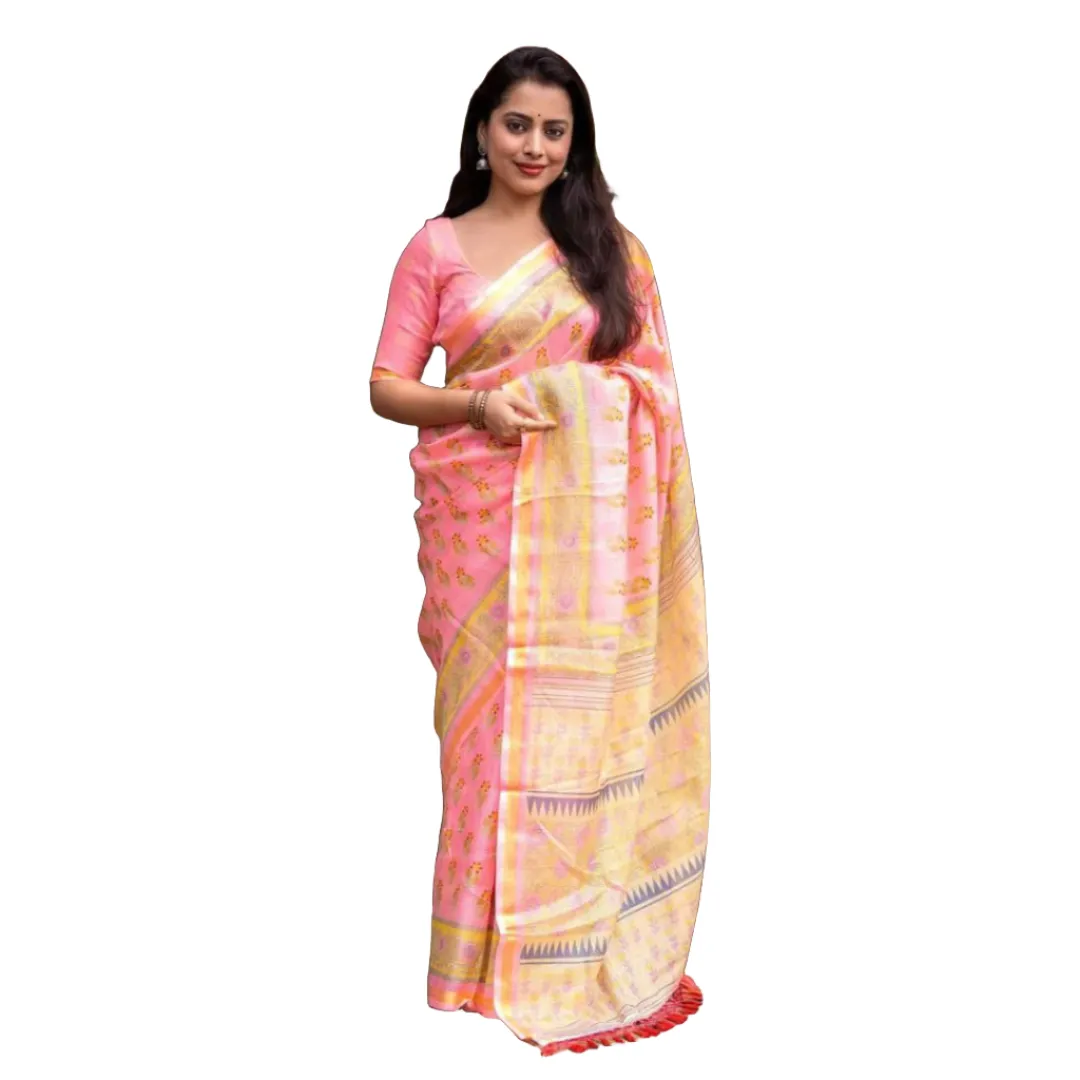 Printed Kota Silk Pink Party wear Women's Saree