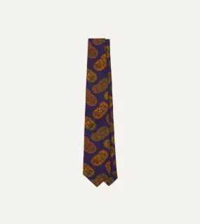 Purple Large Paisley Print Silk Self Tipped Tie