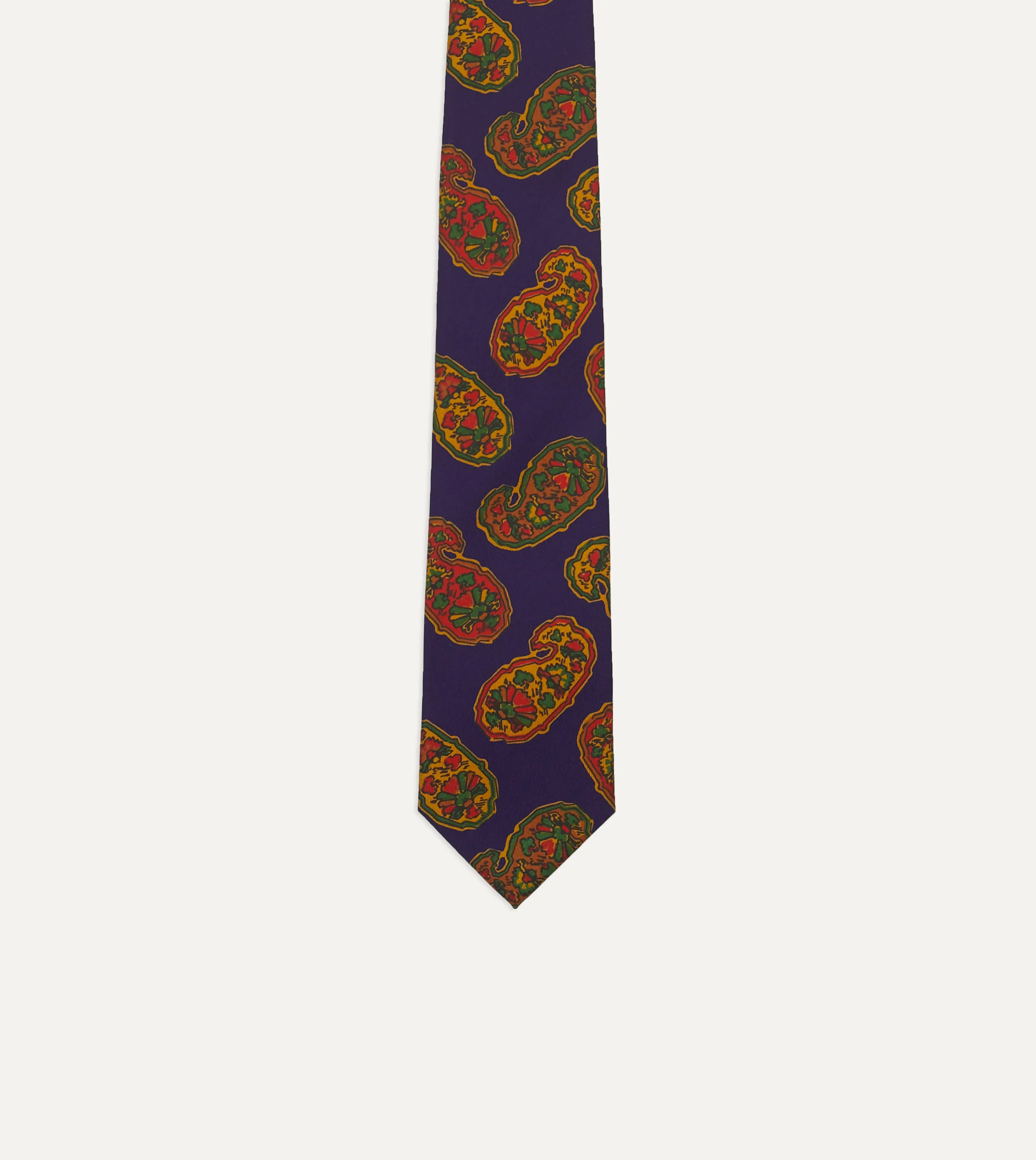 Purple Large Paisley Print Silk Self Tipped Tie