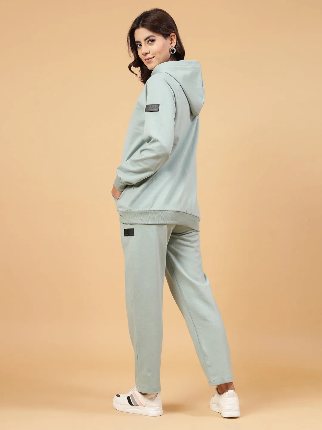 Rigo Women Peach Oversized Solid Fleece Co-ord