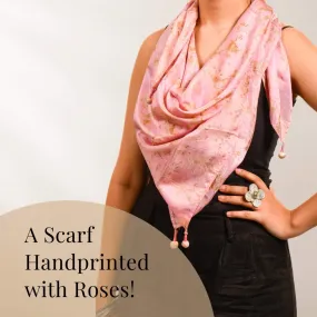 Rose Patterned Handcrafted Natural Dyed Silk Scarf