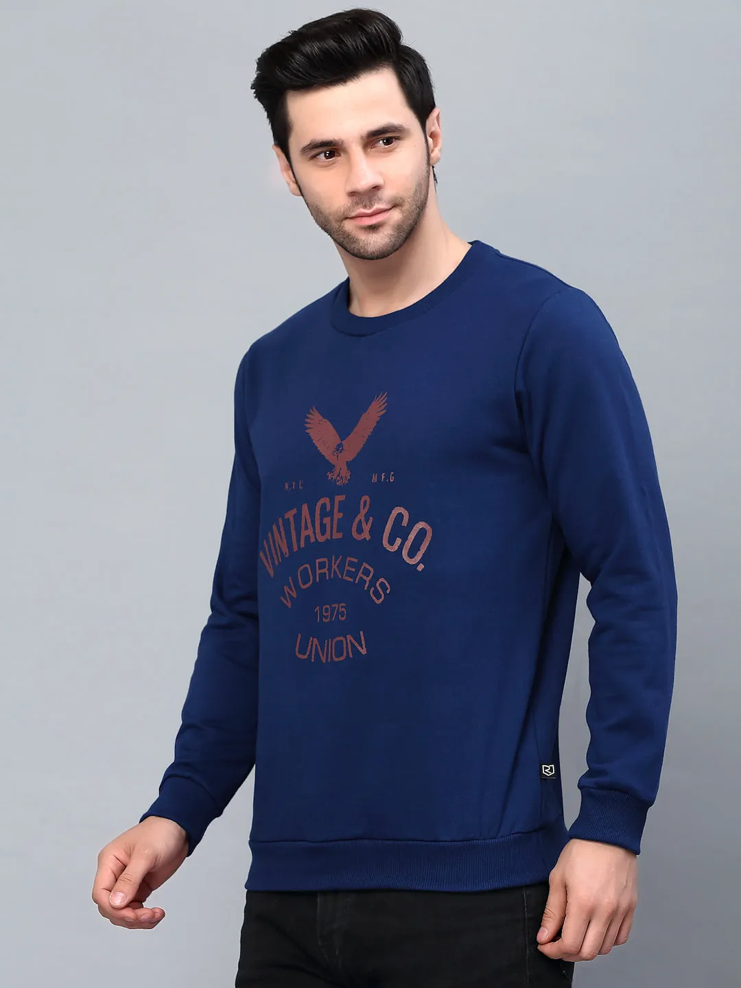 Round Neck Full Sleeve Printed Fleece Sweatshirt