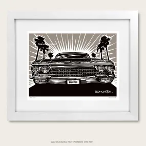 Signed Cadillac Litho Mini Art Print "Bad Cad"